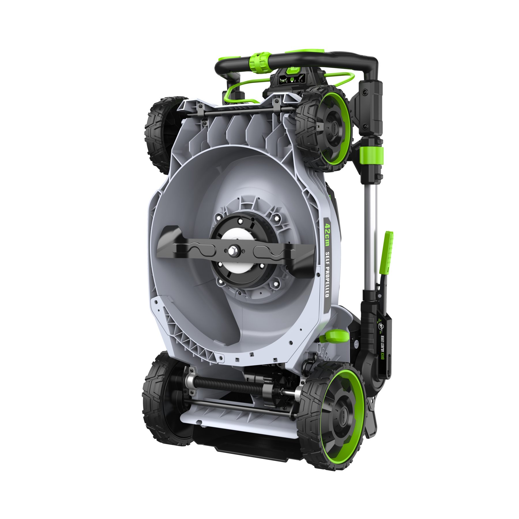 EGO LM1712E-SP Accu Grasmaaier 42 cm Zelfrijdend met Accu en Lader opgevouwen